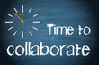 © DOC RABE Media - Time to collaborate - clock with text on blue background