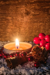 Wall Mural - Christmas Background with Candle - Rustic