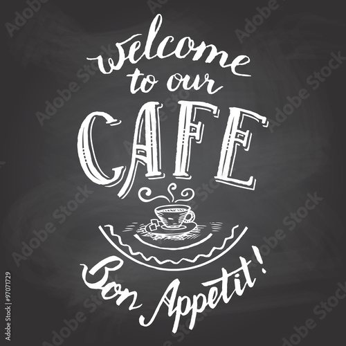 Dekoracja na wymiar  witamy-w-naszej-kawiarni-smacznego-odreczny-napis-i-kaligrafia-z-tablica-powitalna