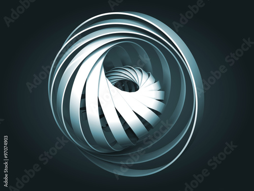 Plakaty Abstract dark blue digital object made of 3d round spiral