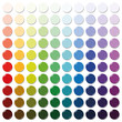 Counters - exactly one hundred round colorful plastic tokens sorted like a color swatch - from very bright to intense dark shades of all colors. Isolated vector illustration over white background.