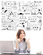 © Acronym - Beautiful business woman with conceptual schemes and diagrams is