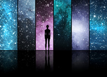 Universe, Stars, Constellations, Planets And An Alien Shape. Space Backgrounds Collection.