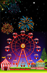 Poster - Theme park at night with firework