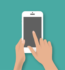 Poster - Hand touching screen of white phone