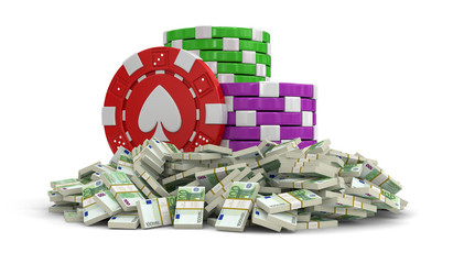 Poster - chips of casino and Pile of Euros (clipping path included)