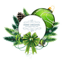 Christmas Card With Green Bauble