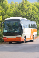 empty tourist bus on the roadside.
