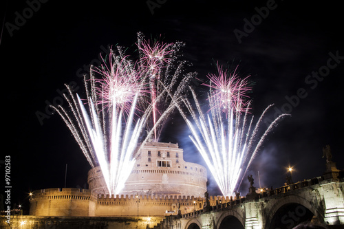 Castel Sant' Angelo, Rome, Italy celebration with fireworks Poster