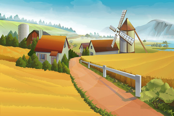 Wall Mural - Farm rural landscape vector background