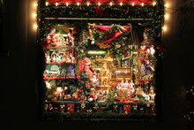 Shop Window Decorated With Christmas Gift