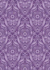  Damask seamless pattern repeating background. Purple floral ornament in baroque style.
