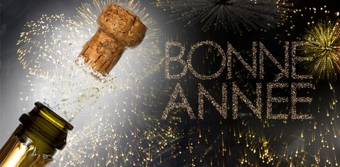 Poster - Composite image of close up of champagne cork popping