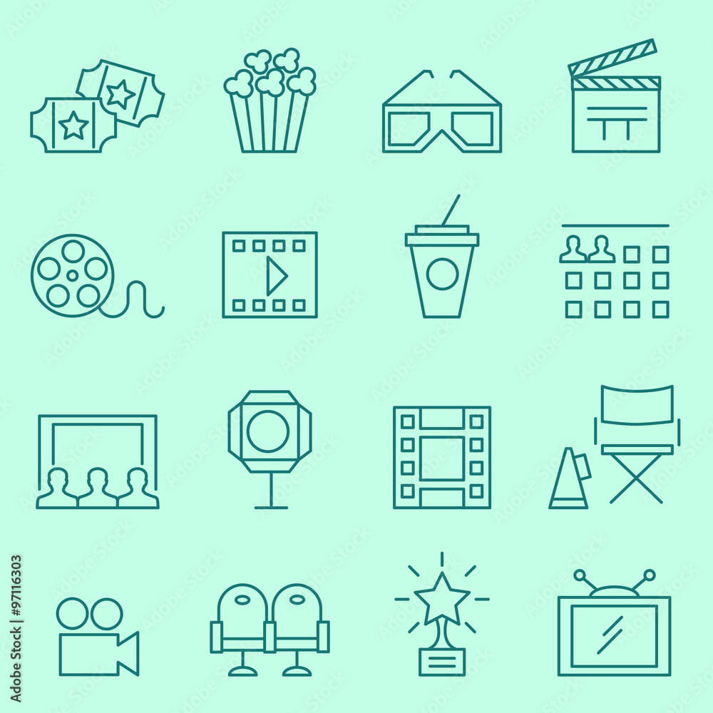 Cinema icons, thin line design Stock Vector | Adobe Stock