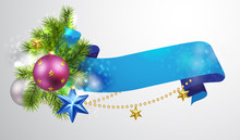 Christmas Decoration With Branch Of Christmas Tree And Decorative Elements.