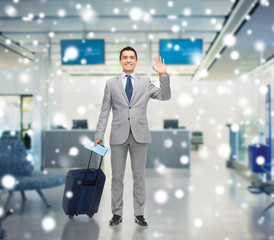 Sticker - happy businessman in suit with travel bag