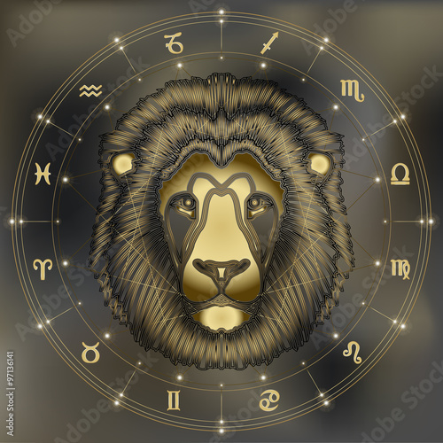 Fényképezés  Golden lion portrait, zodiac Leo sign