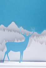 Paper Cut Deer Handmade Craft Holiday Blue Card