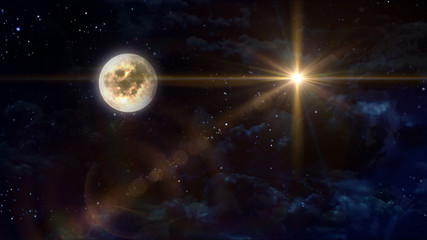 Wall Mural - full moon with yellow star cross