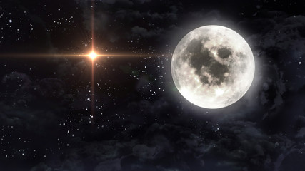Wall Mural - large moon with glow star cross