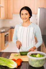 Wall Mural - young indian woman chopping cucumber