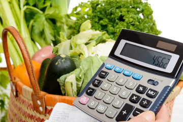 Canvas Print - basket of vegetables with a calculator