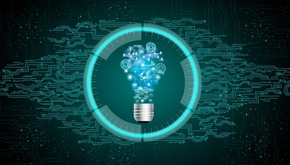 Light bulb on blue abstract technology background