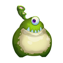 Illustration: The One-Eyed Frog Monster Isolated On White Background. Realistic Fantastic Cartoon Style Character / Monster Design.
