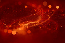 Abstract Background Red Bokeh Circles. Beautiful Background With Confetti Particles.
