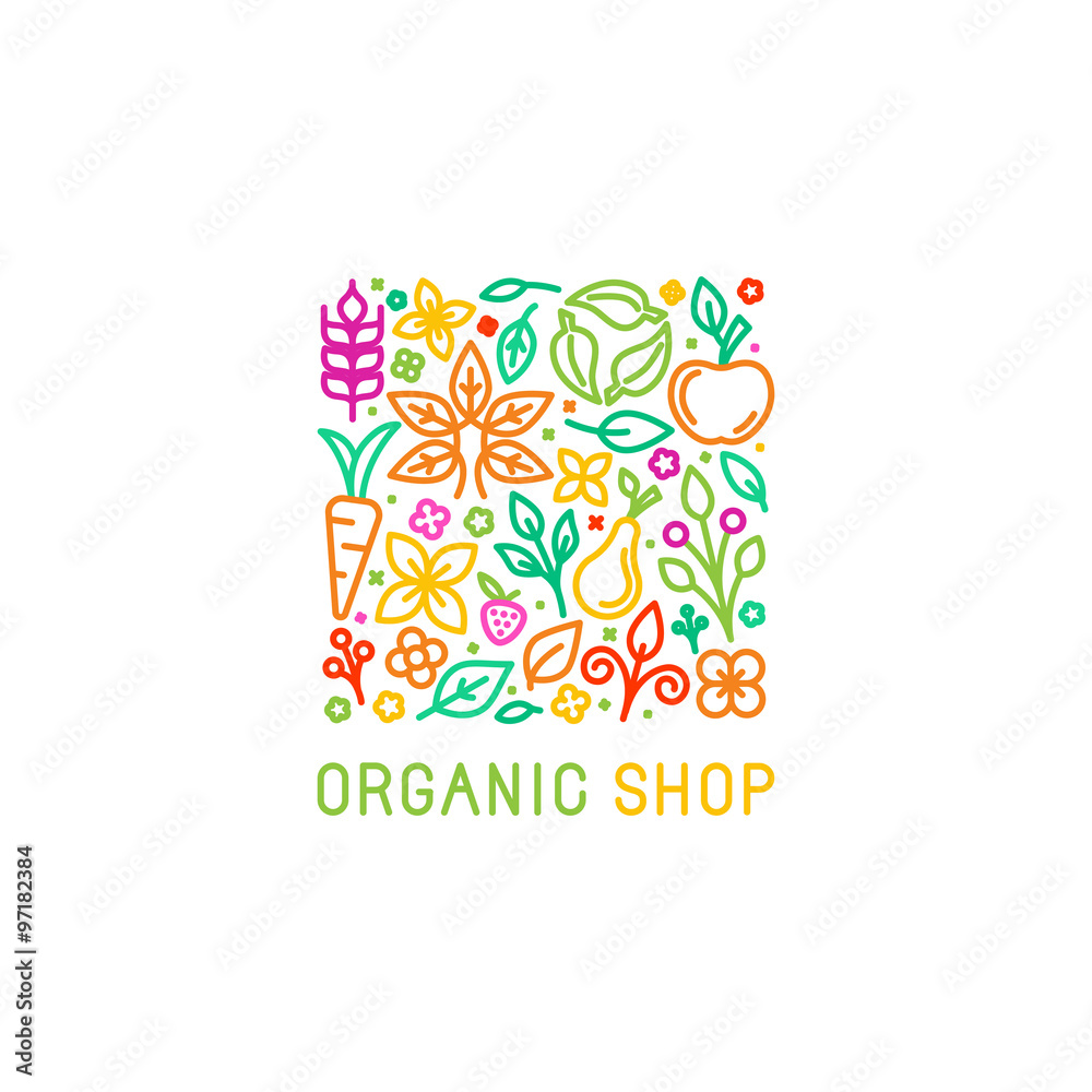 Vector logo design template with fruit and vegetable icons Stock Vector ...
