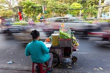 Asian Seller Long Exposure On Traffic Road