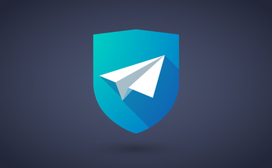 Sticker - Long shadow shield icon with a paper plane