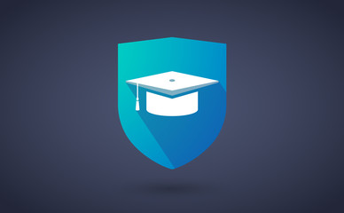 Poster - Long shadow shield icon with a graduation cap