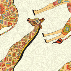  Beautiful adult Giraffe. Hand drawn Illustration of ornamental giraffe.  isolated giraffe on white background. Seamless pattern from an ornamental giraffe