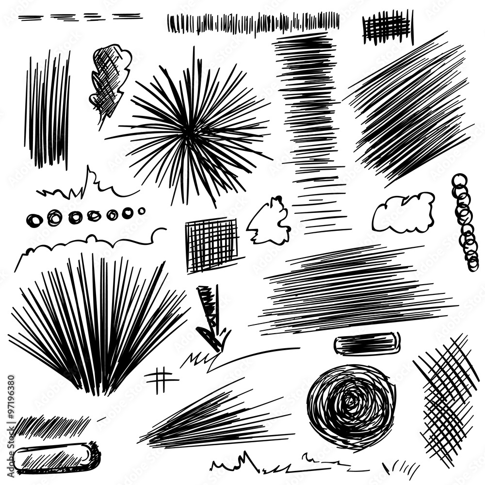 Pencil sketches.Hand drawn scribble shapes A set of doodle line Stock ...