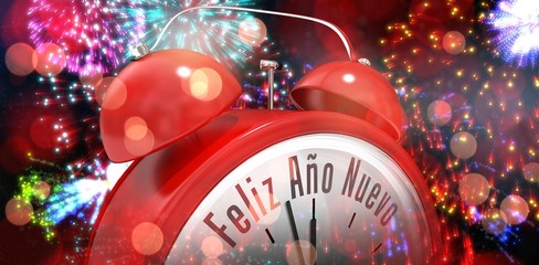 Poster - Composite image of feliz ano nuevo in red alarm clock