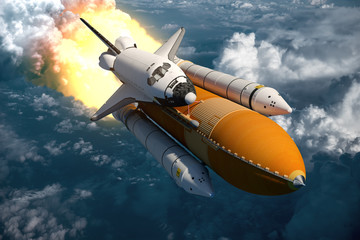 Wall Mural - space shuttle flying over the clouds