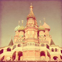 Saint Basil's Cathedral, at Red Square, Moscow, Russia. Retro an