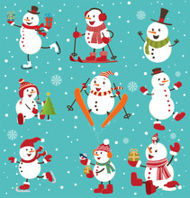 Vintage Christmas Poster Design With Snowman