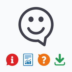 Sticker - Happy face speech bubble symbol. Smile icon.