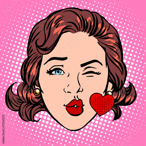 Naklejka na meble Retro Emoji love kiss heart woman face