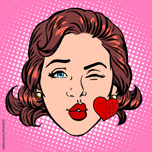 Tapeta ścienna na wymiar Retro Emoji love kiss heart woman face