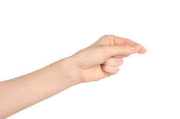 beauty and health theme: beautiful elegant female hand show gesture on an isolated white background 