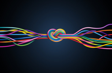 Colorful lines with knot, eps10 vector