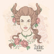 © J_ka - Zodiac. Vector illustration of Taurus as girl with flowers.