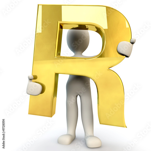 3D Human character holding golden alphabet letter R - Buy this stock ...