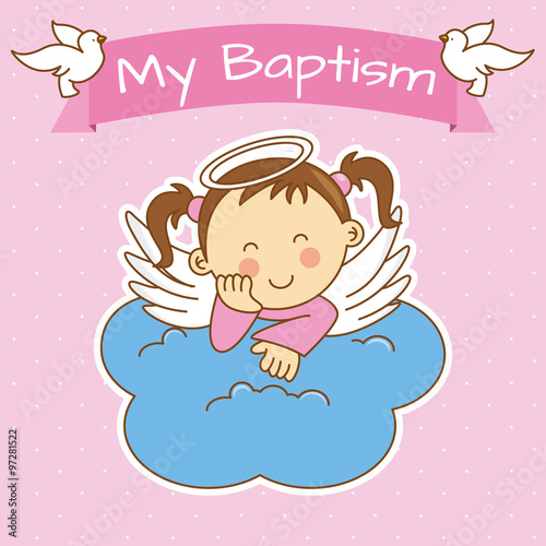 Fotomural Angel wings on a cloud. girl baptism