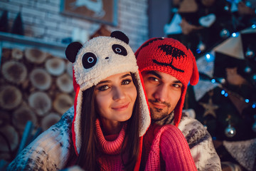 Couple in love in Christmas decorations