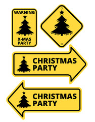 Christmas Party Humourous Yellow Road Arrow Signs Set. Vector illustrations