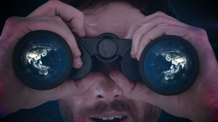 Poster - Man looking through binoculars